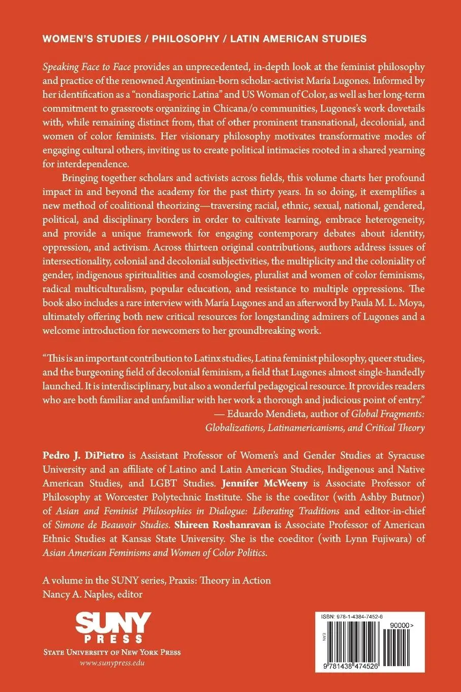 Rückseite: 9781438474526 | Speaking Face to Face | The Visionary Philosophy of María Lugones