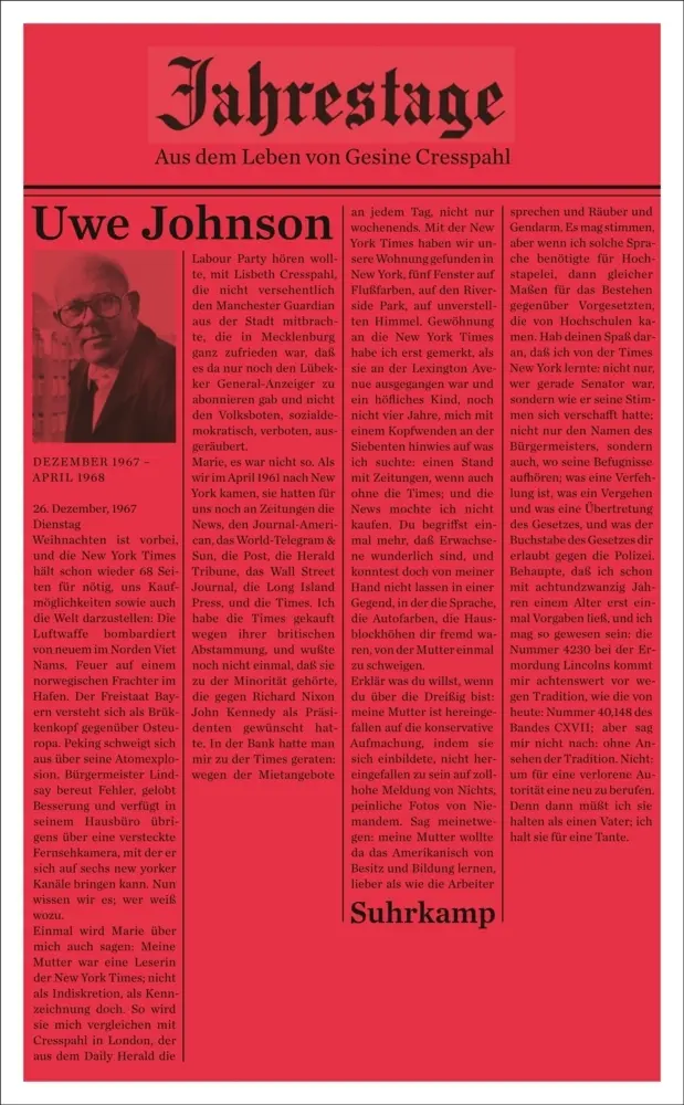 Cover: 9783518464526 | Jahrestage 2. Bd.2 | Aus dem Leben von Gesine Cresspahl | Uwe Johnson