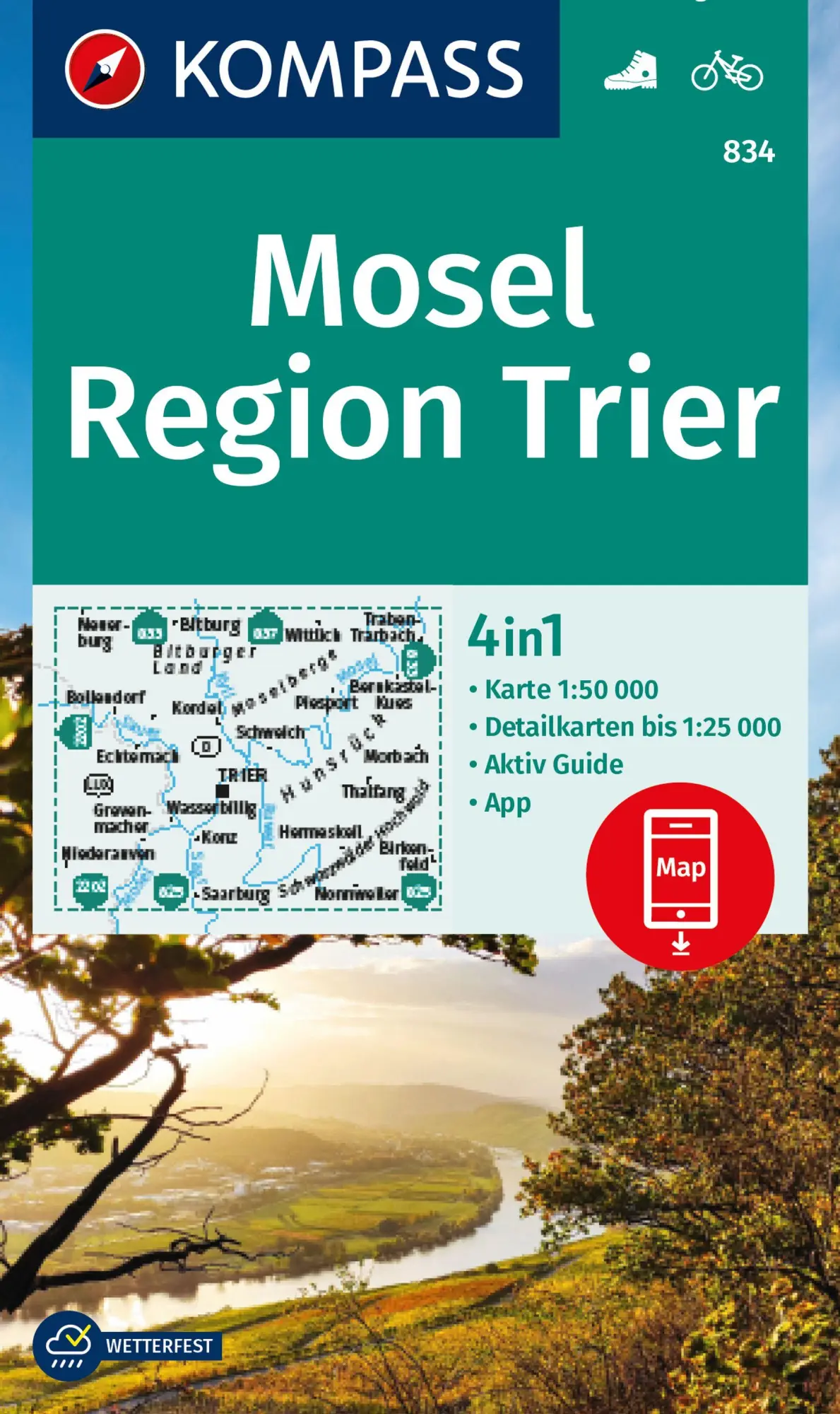 Cover: 9783991214526 | KOMPASS Wanderkarte 834 Mosel, Region Trier 1:50.000 | (Land-)Karte