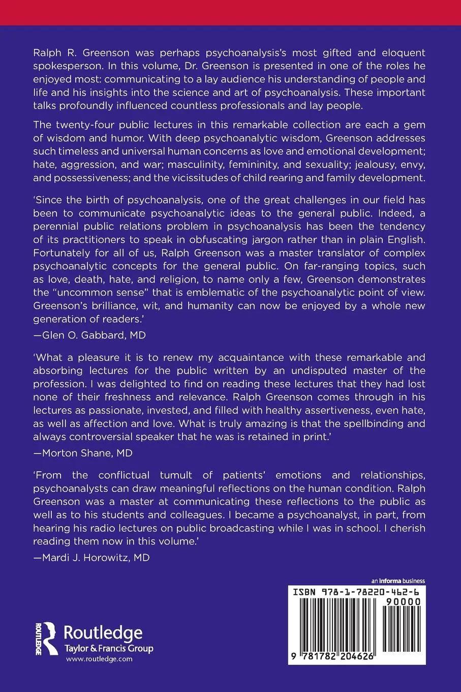 Rückseite: 9781782204626 | On Loving, Hating, and Living Well | Ralph R. Greenson | Taschenbuch