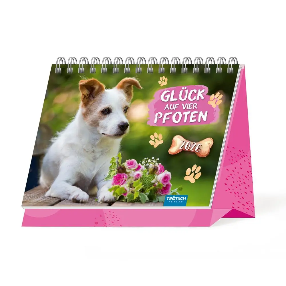 Cover: 9783988024626 | Trötsch Aufstellkalender Glück auf vier Pfoten 2026 | KG | Kalender