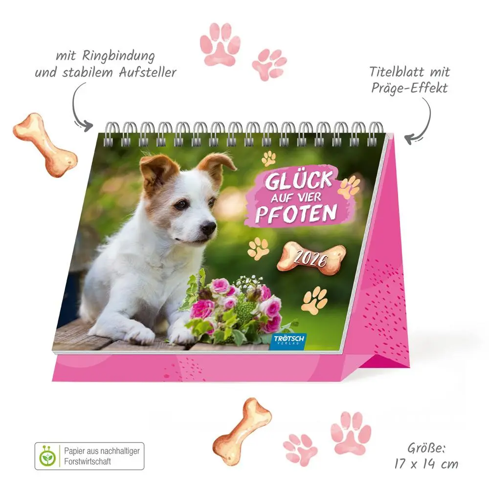 Bild: 9783988024626 | Trötsch Aufstellkalender Glück auf vier Pfoten 2026 | KG | Kalender