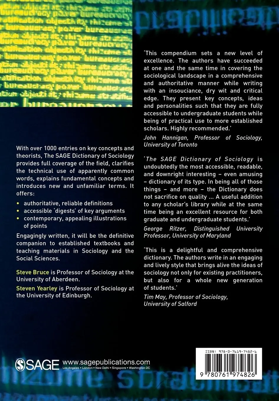 Rückseite: 9780761974826 | The SAGE Dictionary of Sociology | Steve Bruce (u. a.) | Taschenbuch