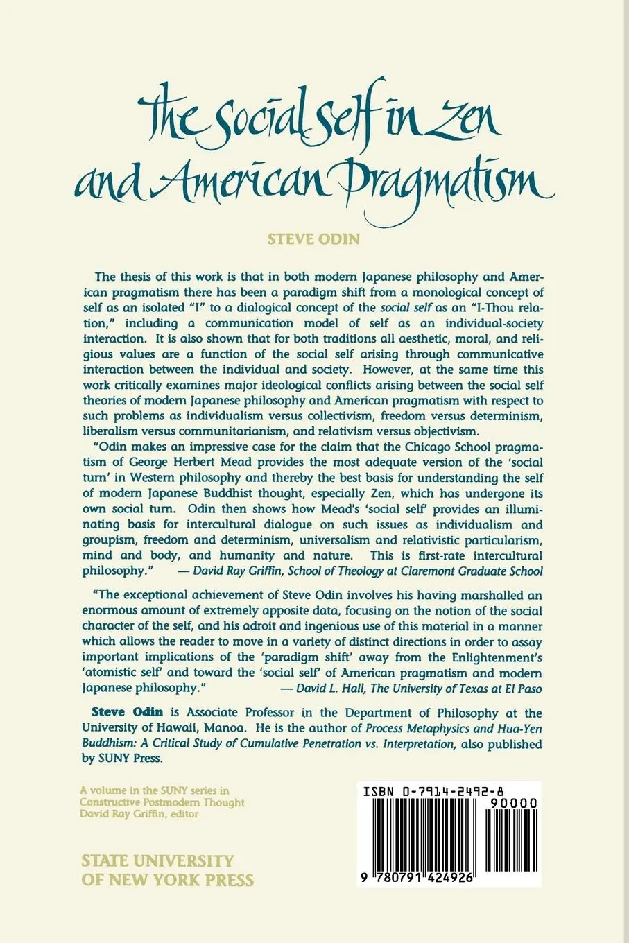 Rückseite: 9780791424926 | The Social Self in Zen and American Pragmatism | Steve Odin | Buch
