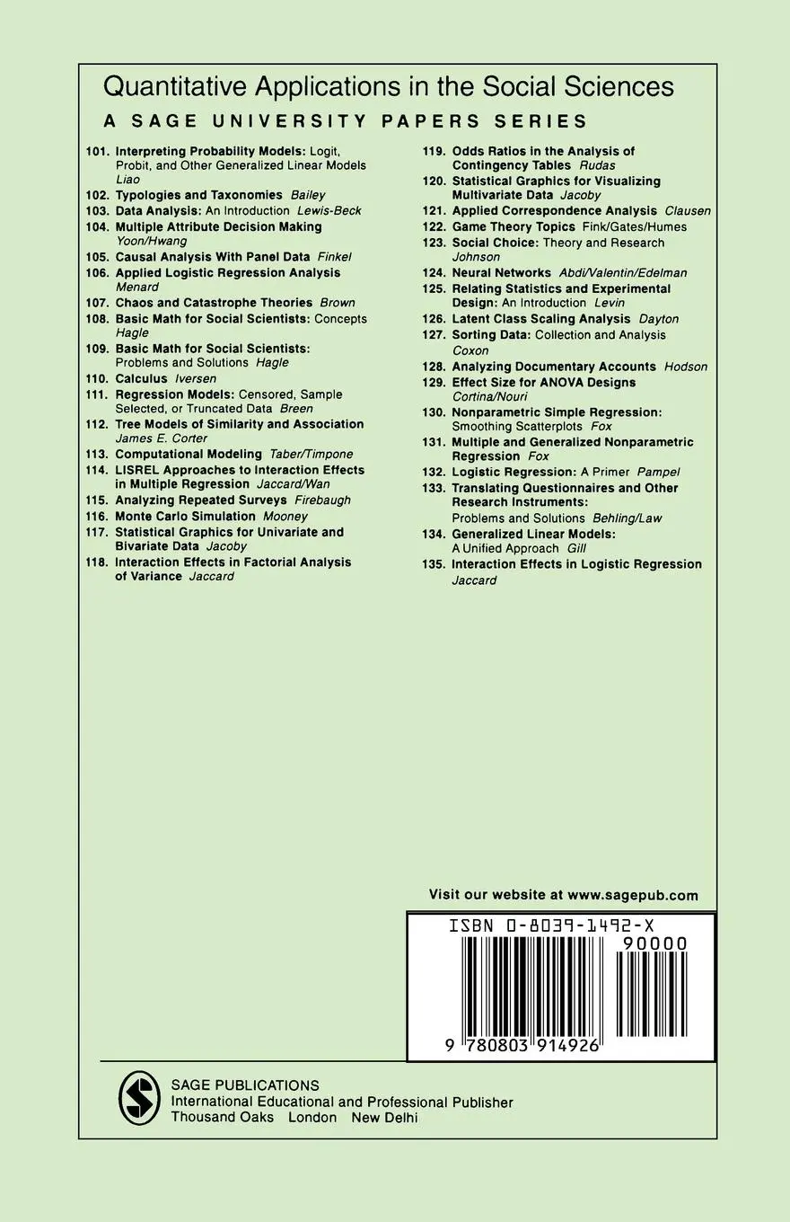 Rückseite: 9780803914926 | Log-Linear Models | David Knoke (u. a.) | Taschenbuch | Englisch