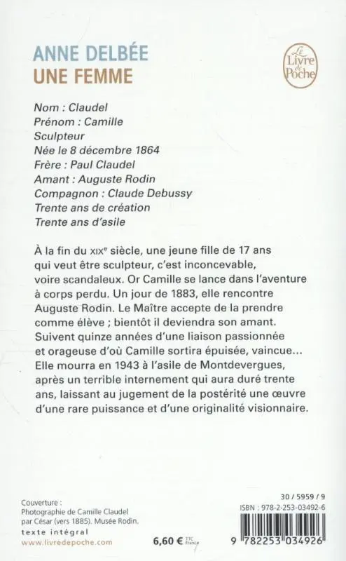 Rückseite: 9782253034926 | Une femme (Biography of Camille Claudel) | Anne Delbee | Taschenbuch