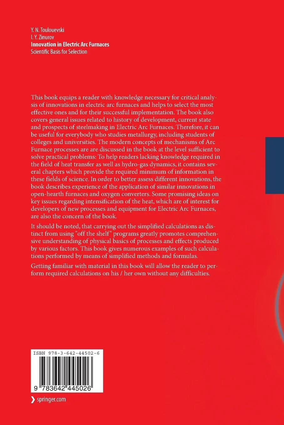 Rückseite: 9783642445026 | Innovation in Electric Arc Furnaces | Scientific Basis for Selection