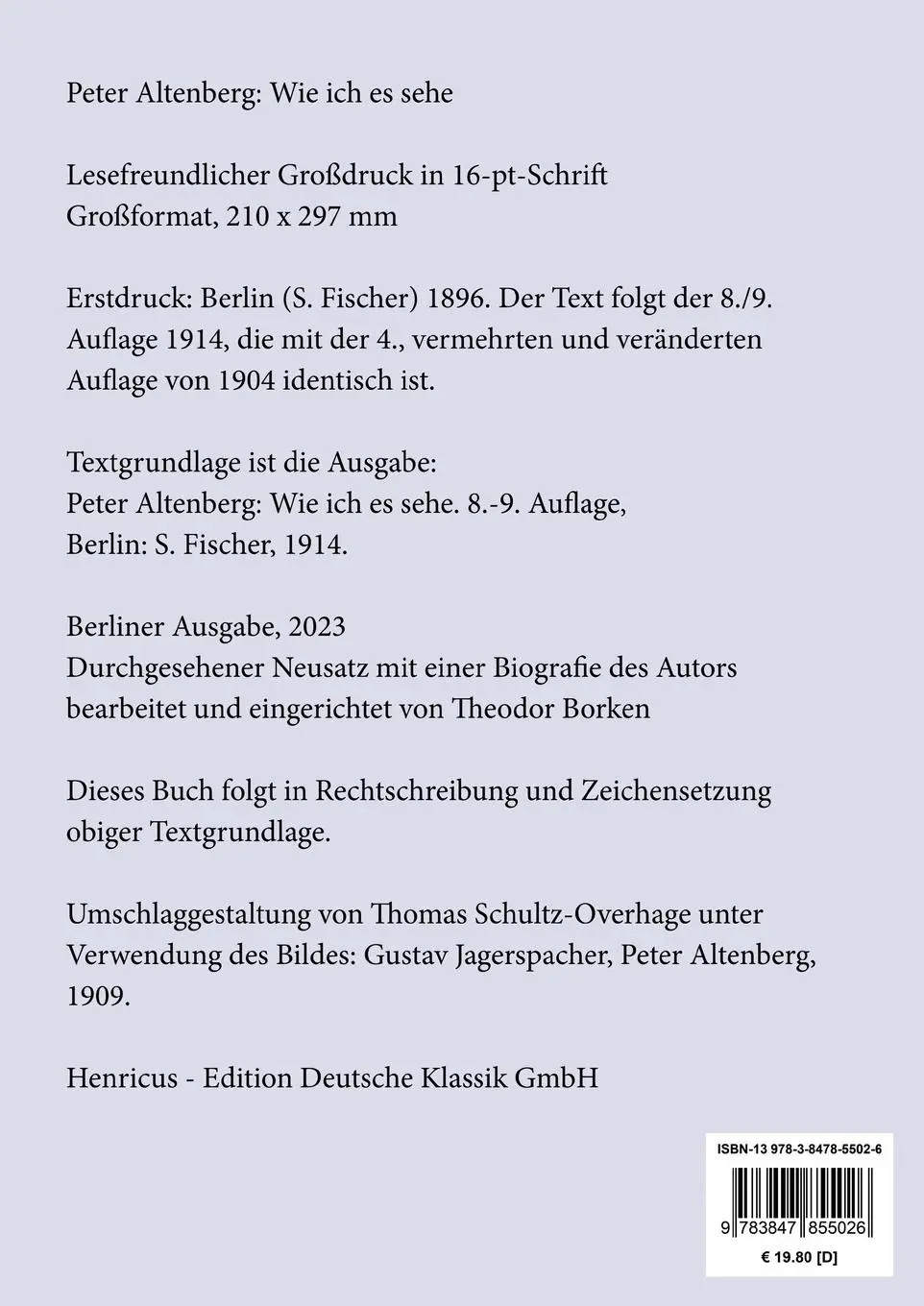 Rückseite: 9783847855026 | Wie ich es sehe (Großdruck) | Peter Altenberg | Taschenbuch | 260 S.