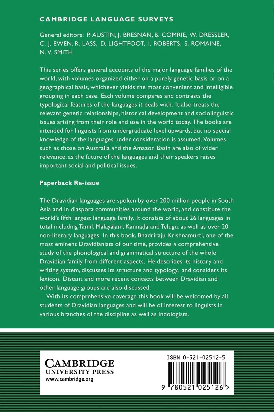 Rückseite: 9780521025126 | The Dravidian Languages | Bhadriraju Krishnamurti | Taschenbuch | 2006