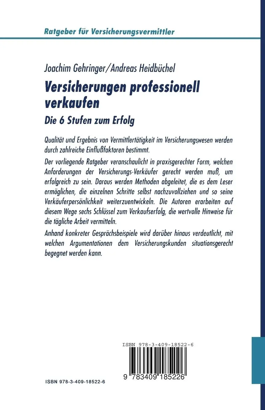 Rückseite: 9783409185226 | Versicherungen professionell verkaufen | Die 6 Stufen zum Erfolg