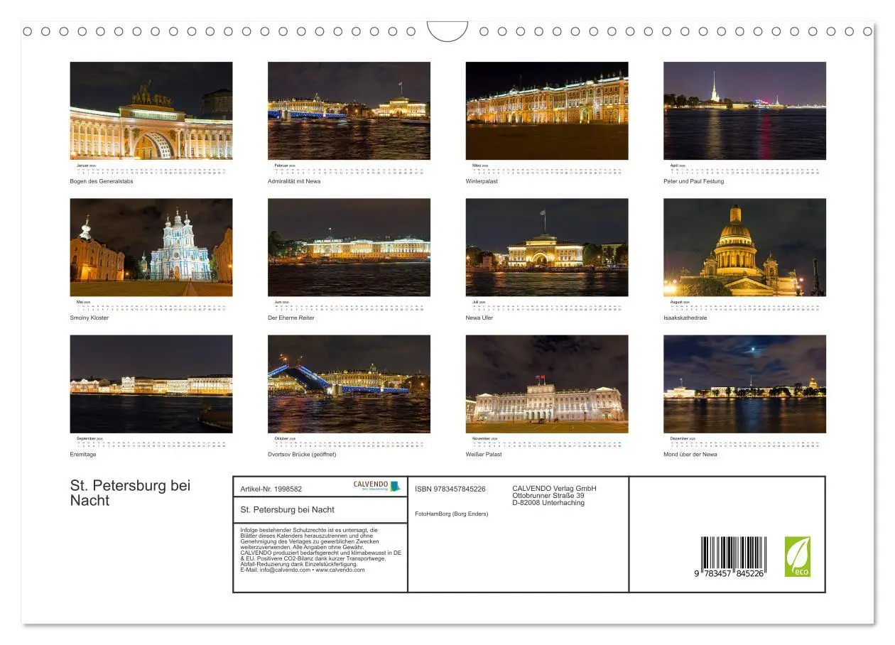 Bild: 9783457845226 | St. Petersburg bei Nacht (Wandkalender 2026 DIN A3 quer), CALVENDO...