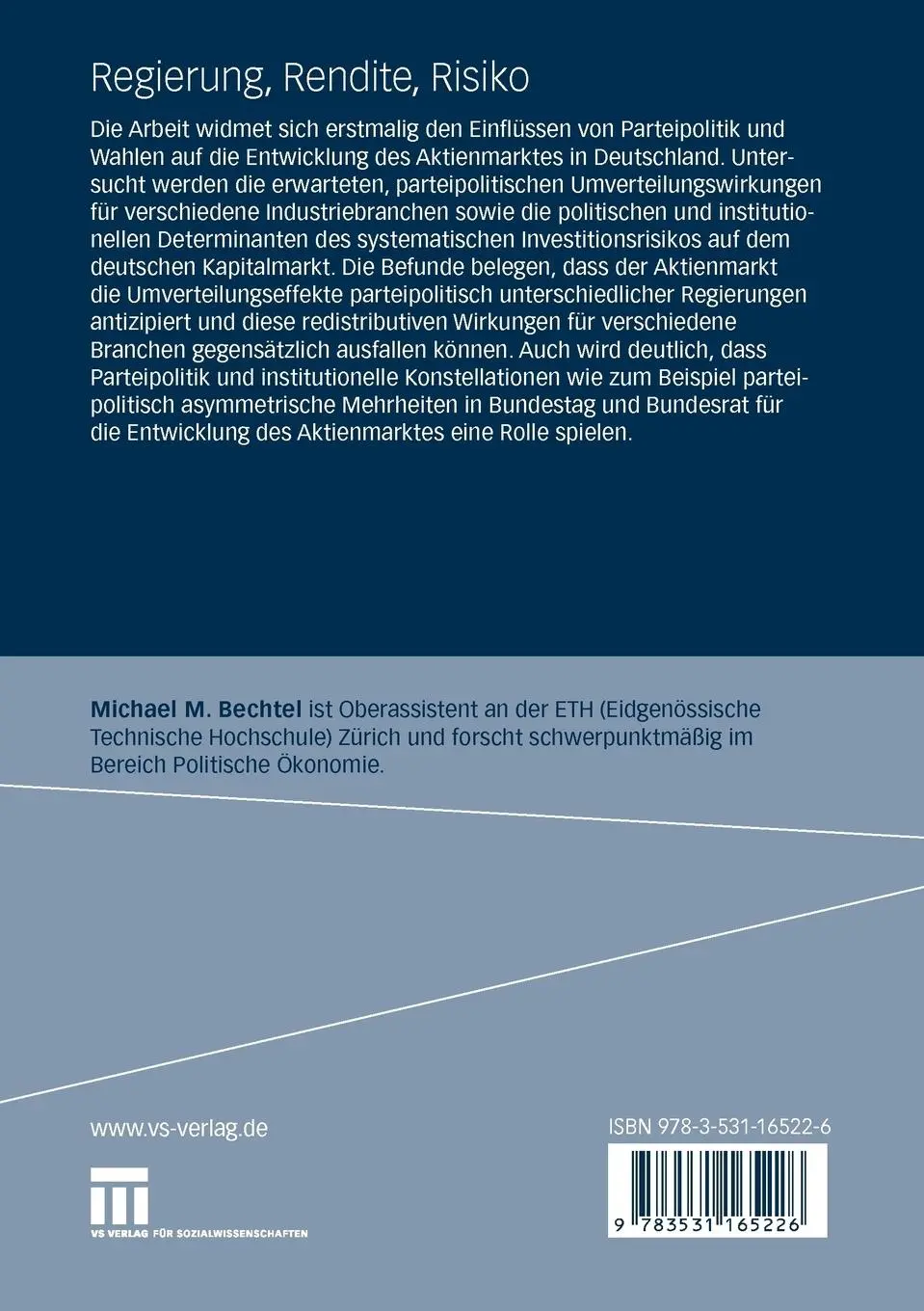 Rückseite: 9783531165226 | Regierung, Rendite, Risiko | Michael Bechtel | Taschenbuch | 180 S.