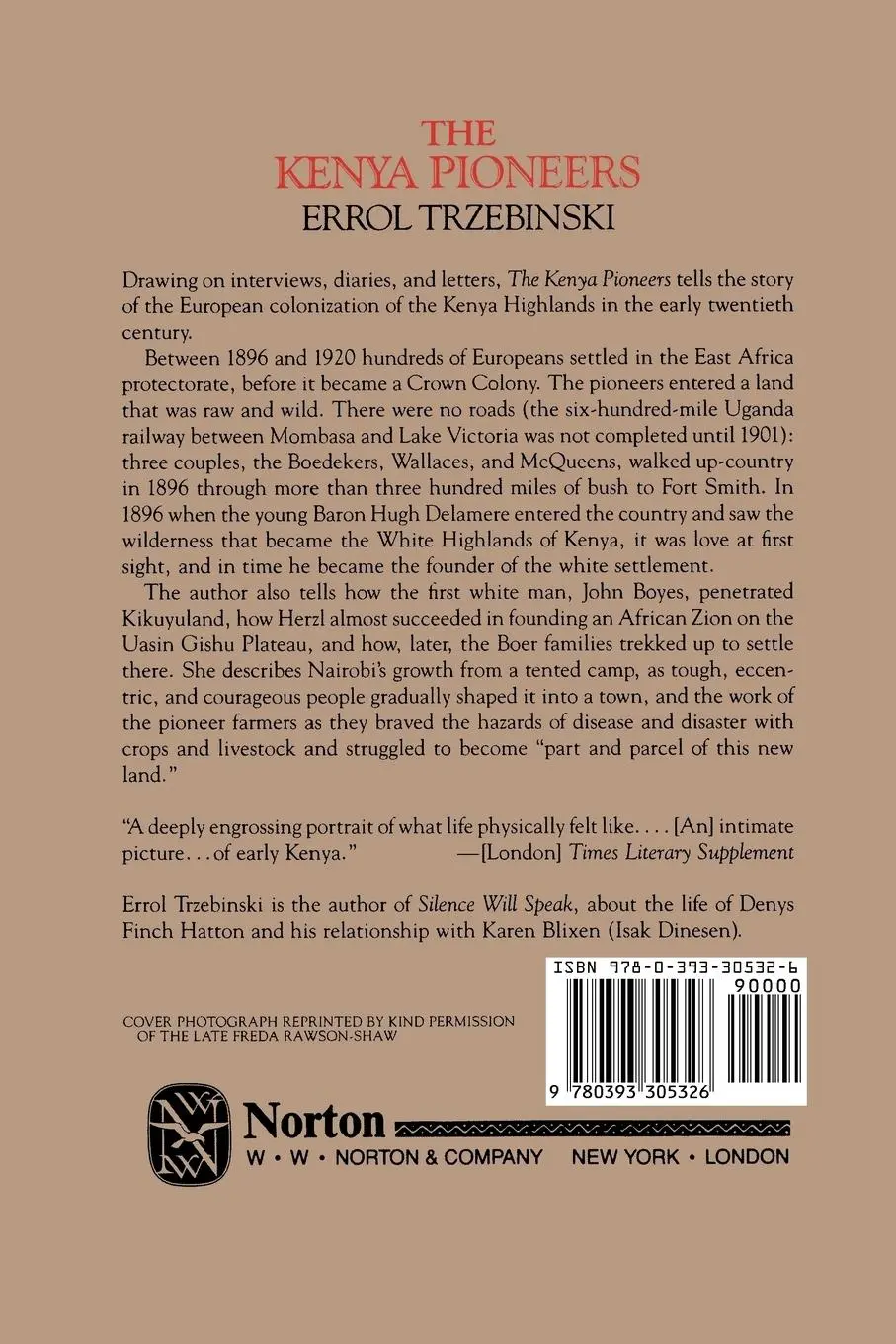 Rückseite: 9780393305326 | The Kenya Pioneers | Errol Trzebinski | Taschenbuch | Englisch | 1988