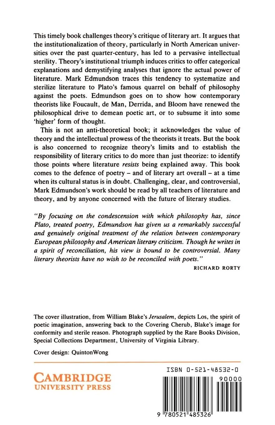 Rückseite: 9780521485326 | Literature Against Philosophy, Plato to Derrida | A Defence of Poetry