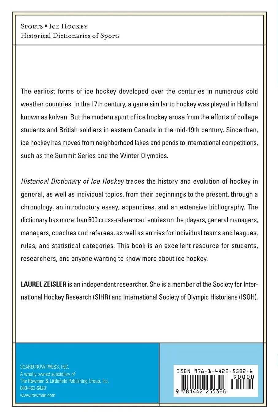 Rückseite: 9781442255326 | Historical Dictionary of Ice Hockey | Laurel Zeisler | Taschenbuch