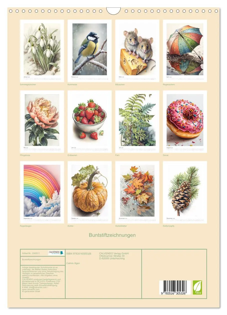 Bild: 9783516305326 | Buntstiftzeichnungen (Wandkalender 2026 DIN A3 hoch), CALVENDO...