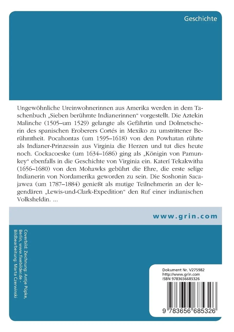 Rückseite: 9783656685326 | Sieben berühmte Indianerinnen | Ernst Probst | Taschenbuch | 412 S.