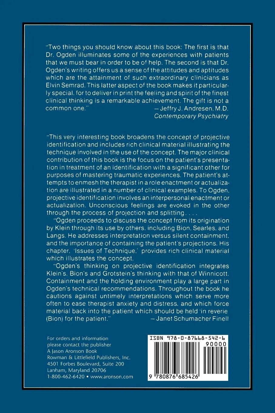 Rückseite: 9780876685426 | Projective Identification and Psychotherapeutic Technique | Ogden