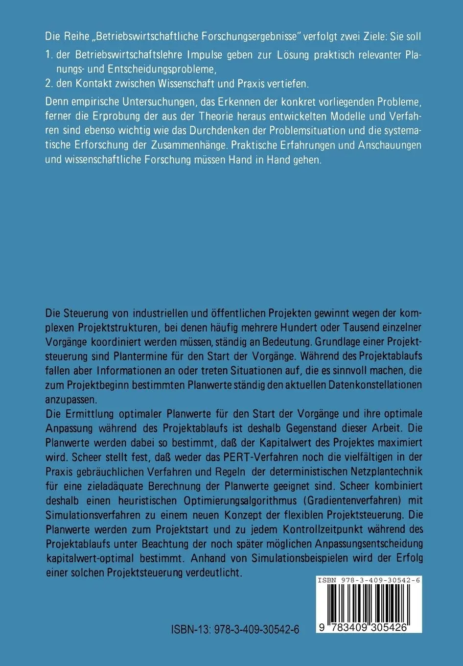 Rückseite: 9783409305426 | Projektsteuerung | August-Wilhelm Scheer | Taschenbuch | 246 S. | 1978