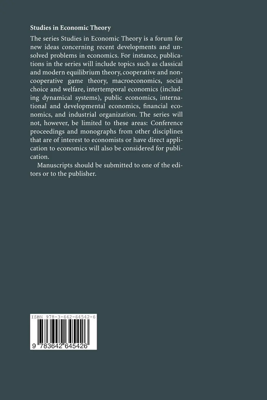 Rückseite: 9783642645426 | Dynamic Economic Theory | A Viability Approach | Jean-Pierre Aubin