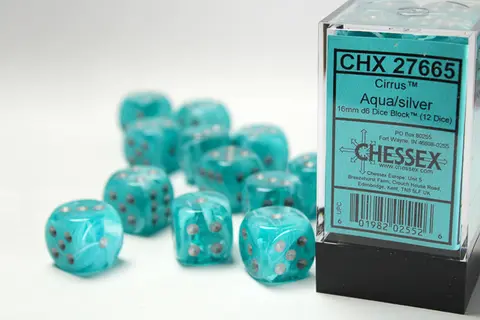 Cover: 601982025526 | Cirrus® 16mm d6 Aqua/silver Dice Block™ (12 dice) | deutsch | Chessex