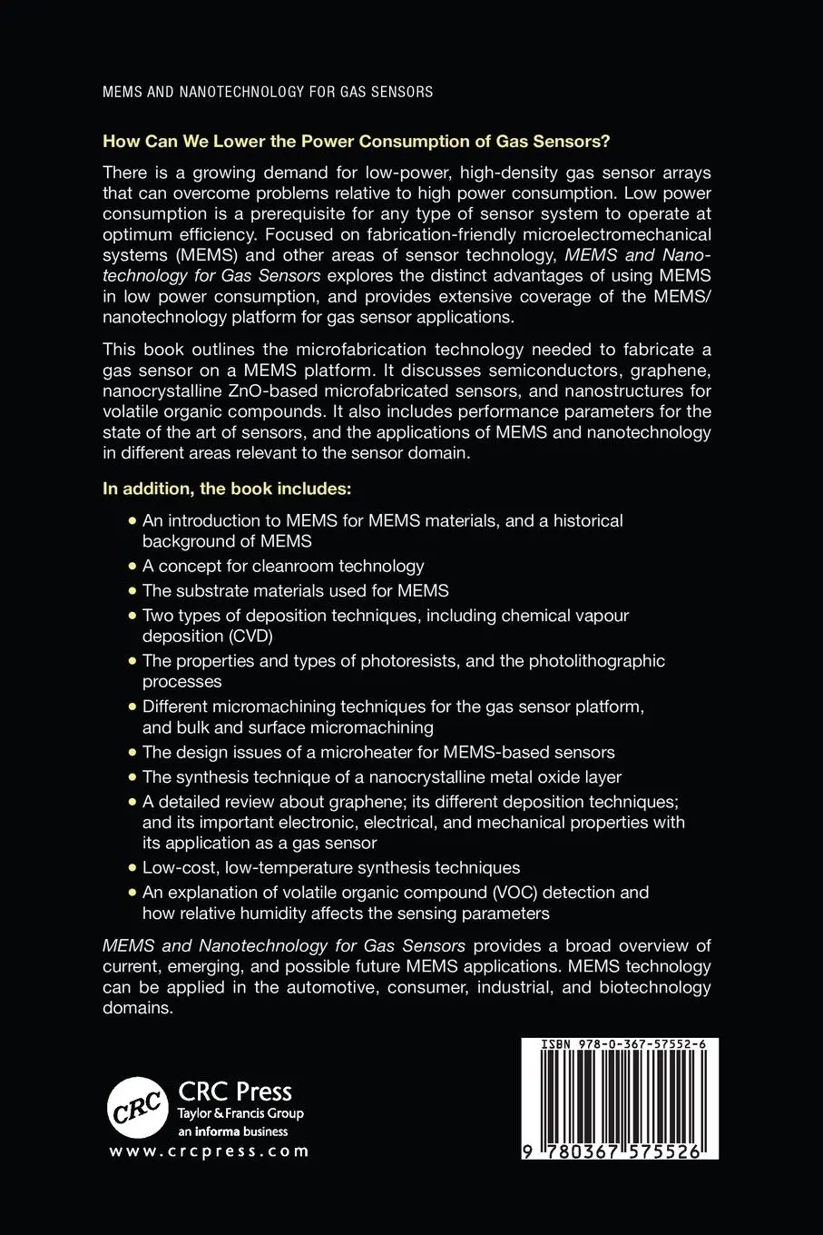 Rückseite: 9780367575526 | MEMS and Nanotechnology for Gas Sensors | Sunipa Roy (u. a.) | Buch