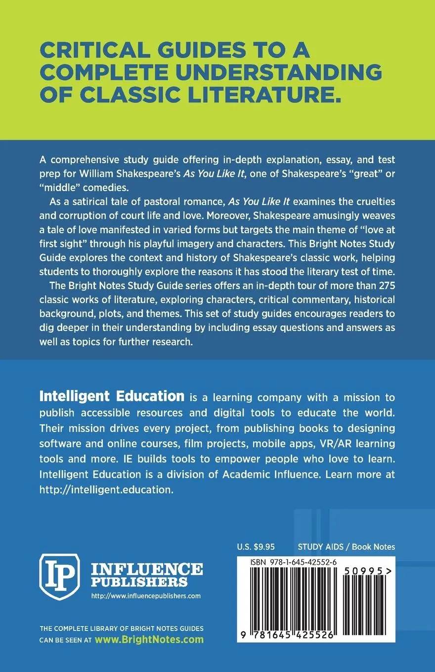 Rückseite: 9781645425526 | Study Guide to As You Like It by William Shakespeare | Education