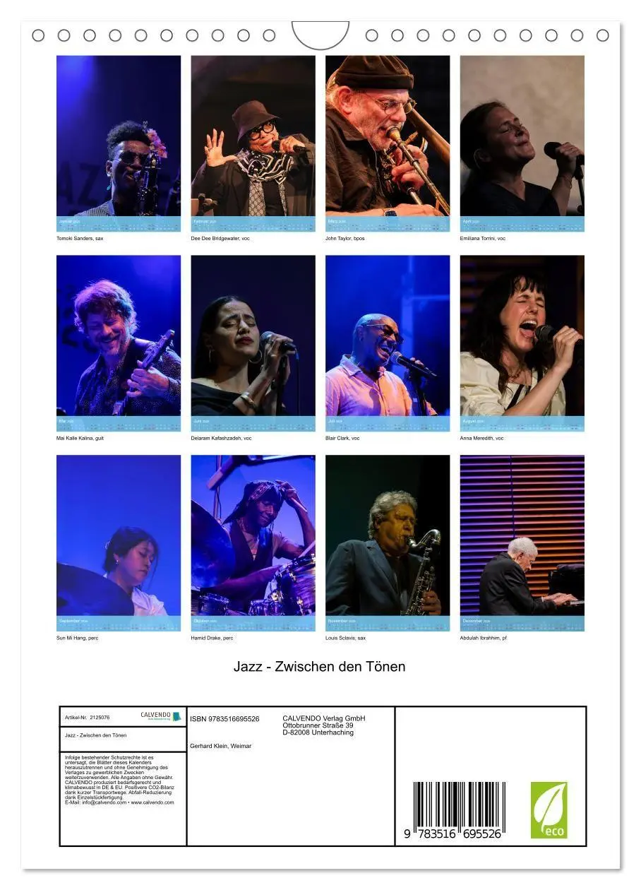 Bild: 9783516695526 | Jazz - Zwischen den Tönen (Wandkalender 2026 DIN A4 hoch), CALVENDO...