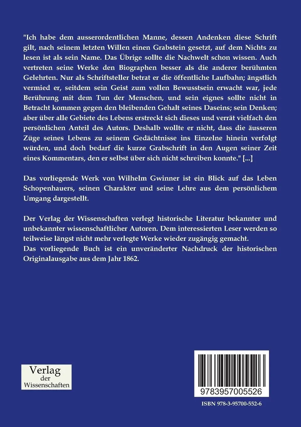 Rückseite: 9783957005526 | Arthur Schopenhauer aus persönlichem Umgang dargestellt | Gwinner
