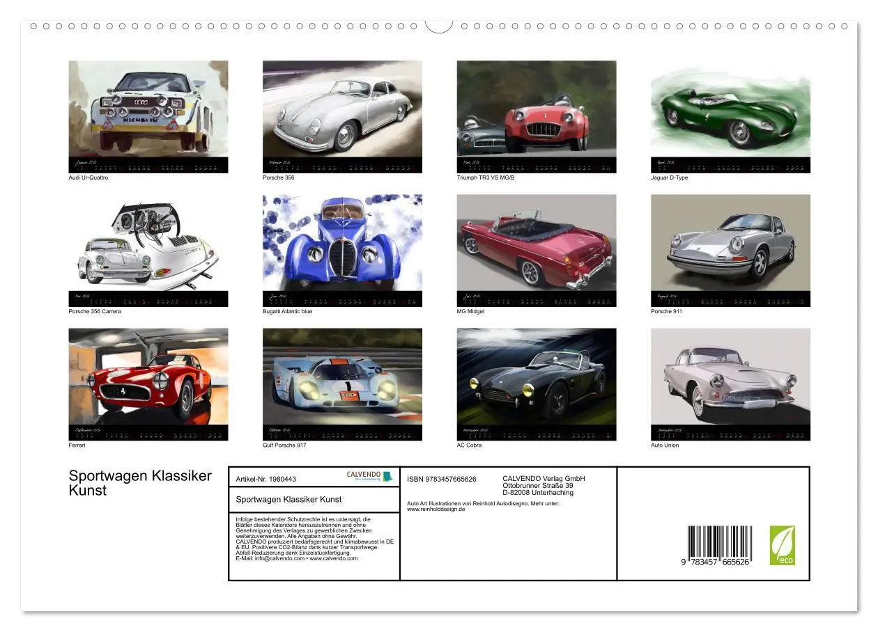 Bild: 9783457665626 | Sportwagen Klassiker Kunst (Wandkalender 2026 DIN A2 quer),...