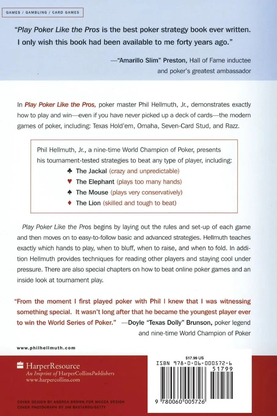 Rückseite: 9780060005726 | Play Poker Like the Pros | Phil Hellmuth | Taschenbuch | Englisch
