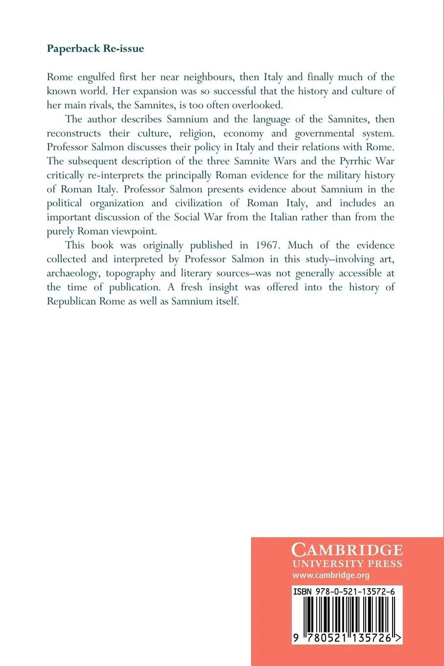 Rückseite: 9780521135726 | Samnium and the Samnites | E. T. Salmon (u. a.) | Taschenbuch | 2010