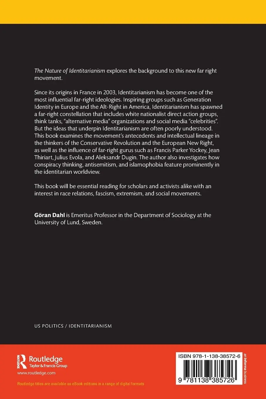 Rückseite: 9781138385726 | The Nature of Identitarianism | Göran Dahl | Taschenbuch | Englisch