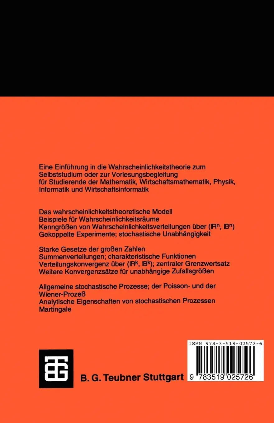 Rückseite: 9783519025726 | Vorlesungen über Wahrscheinlichkeitstheorie | Norbert Schmitz | Buch