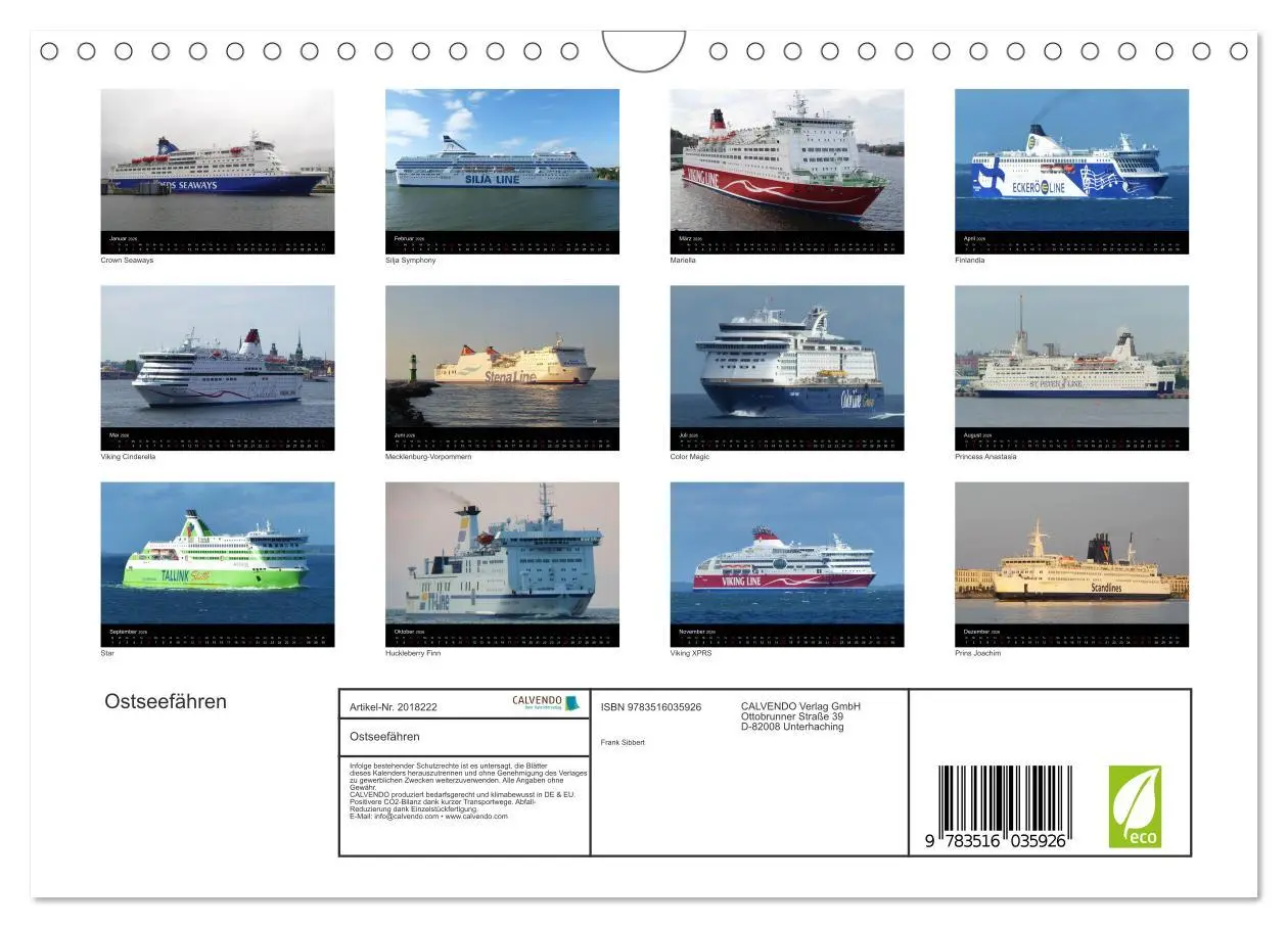 Bild: 9783516035926 | Ostseefähren (Wandkalender 2026 DIN A4 quer), CALVENDO Monatskalender