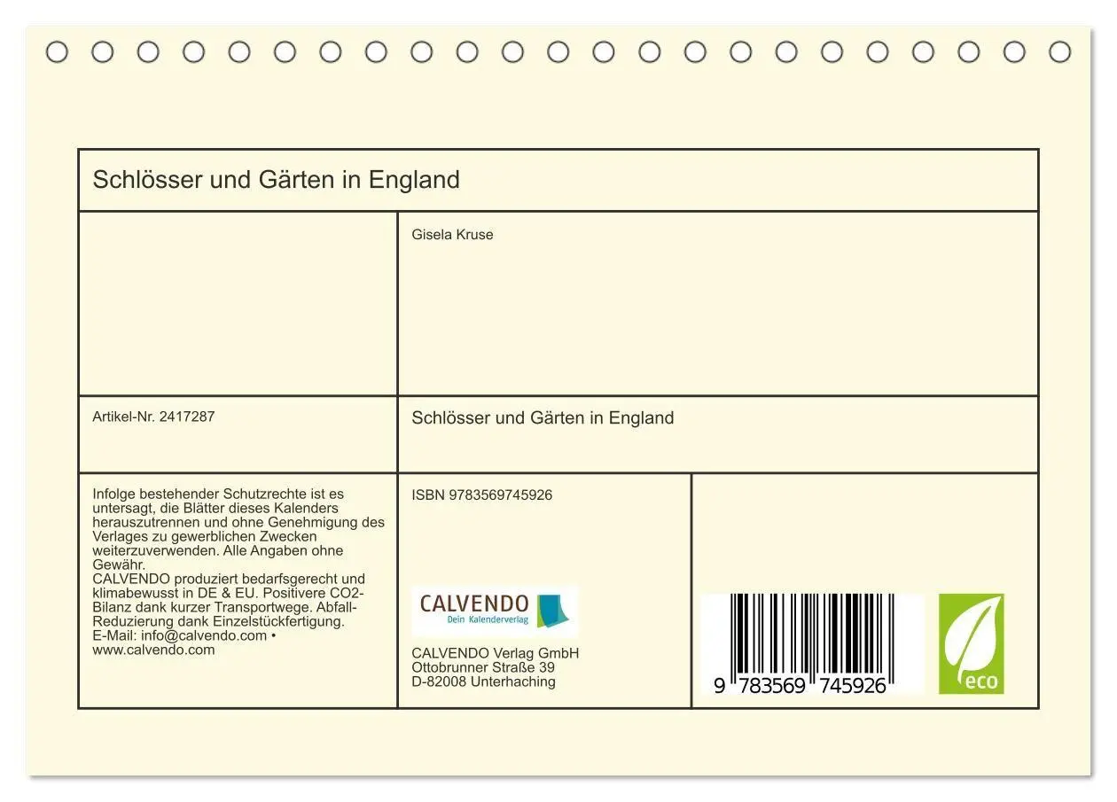 Bild: 9783569745926 | Schlösser und Gärten in England (Tischkalender 2027 DIN A5 quer),...