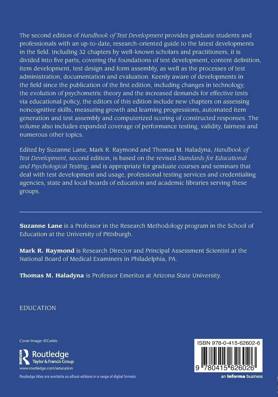 Rückseite: 9780415626026 | Handbook of Test Development | Suzanne Lane (u. a.) | Taschenbuch