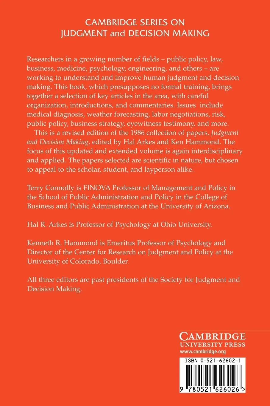 Rückseite: 9780521626026 | Judgment and Decision Making | An Interdisciplinary Reader | Buch