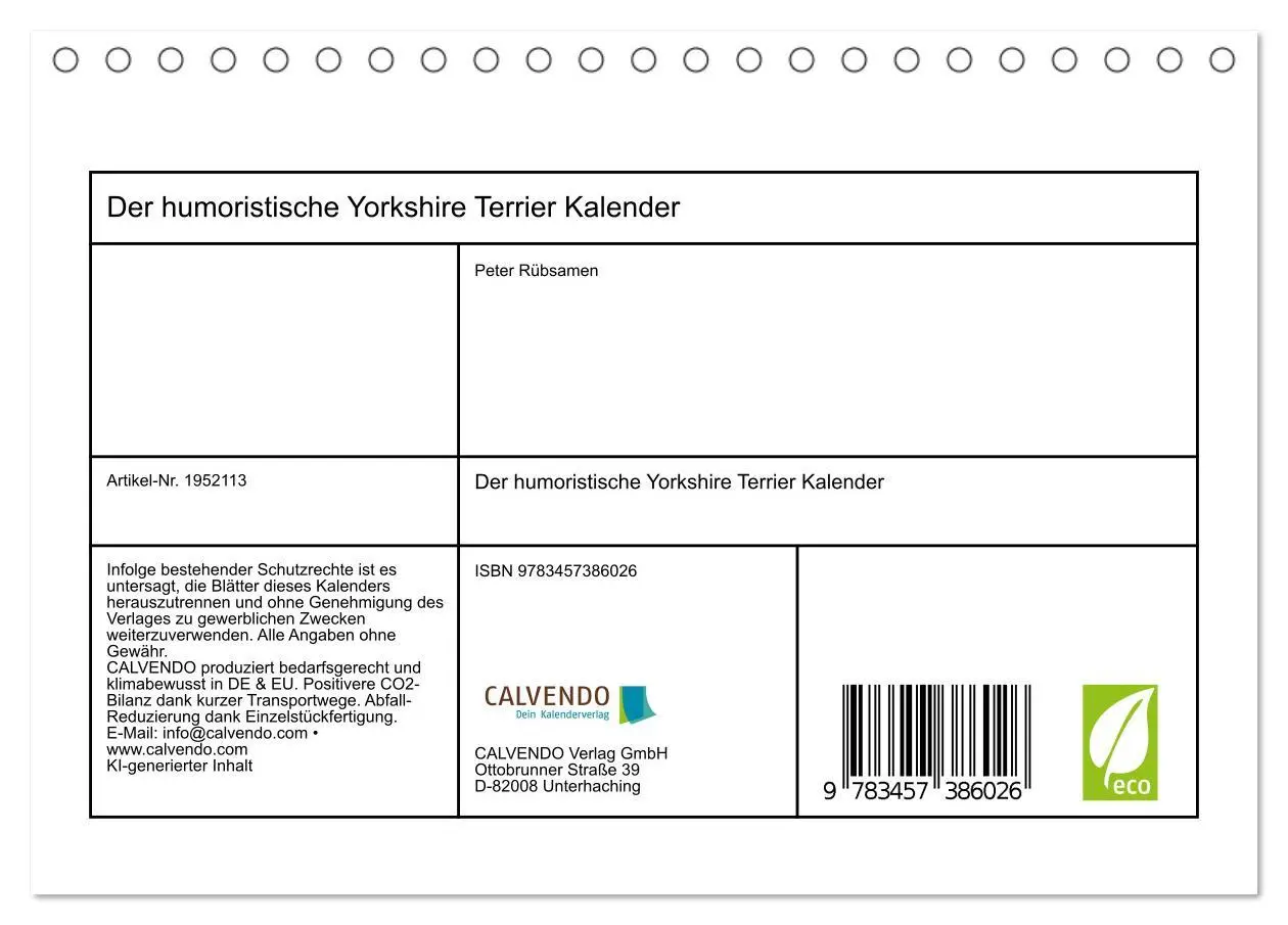 Bild: 9783457386026 | Der humoristische Yorkshire Terrier Kalender (Tischkalender 2026...