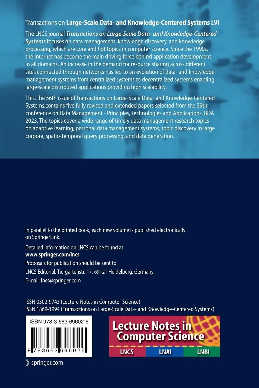 Rückseite: 9783662696026 | Transactions on Large-Scale Data- and Knowledge-Centered Systems LVI