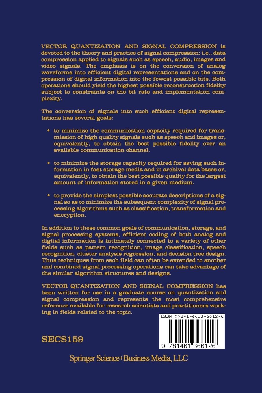 Rückseite: 9781461366126 | Vector Quantization and Signal Compression | Allen Gersho (u. a.)
