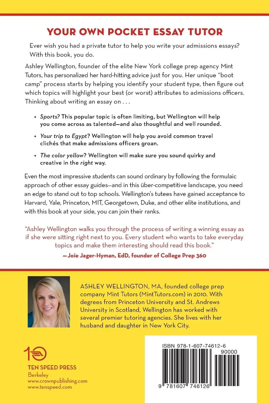 Rückseite: 9781607746126 | Admissions Essay Boot Camp | Ashley Wellington | Taschenbuch | 2014