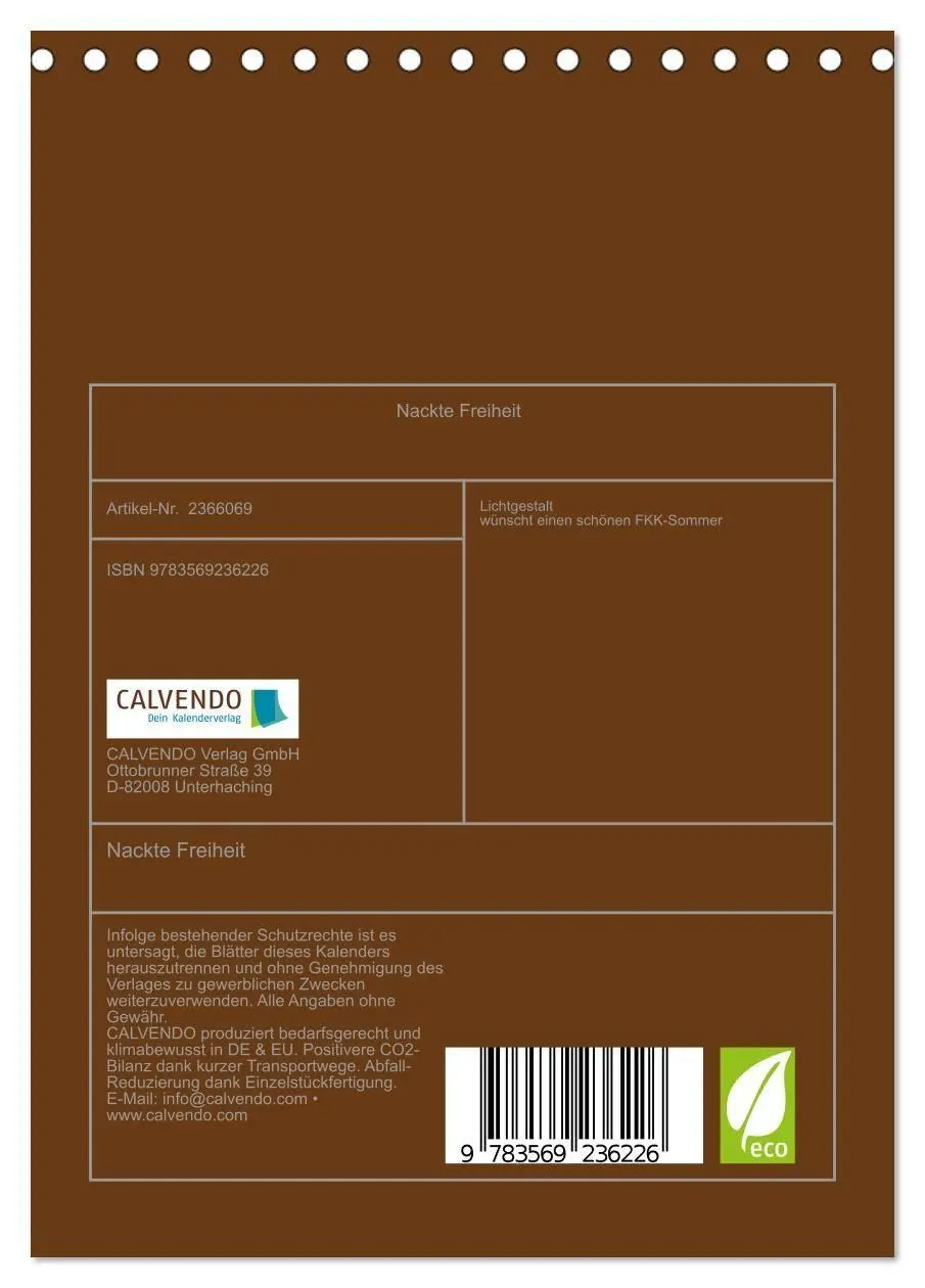 Bild: 9783569236226 | Nackte Freiheit (Tischkalender 2027 DIN A5 hoch), CALVENDO...