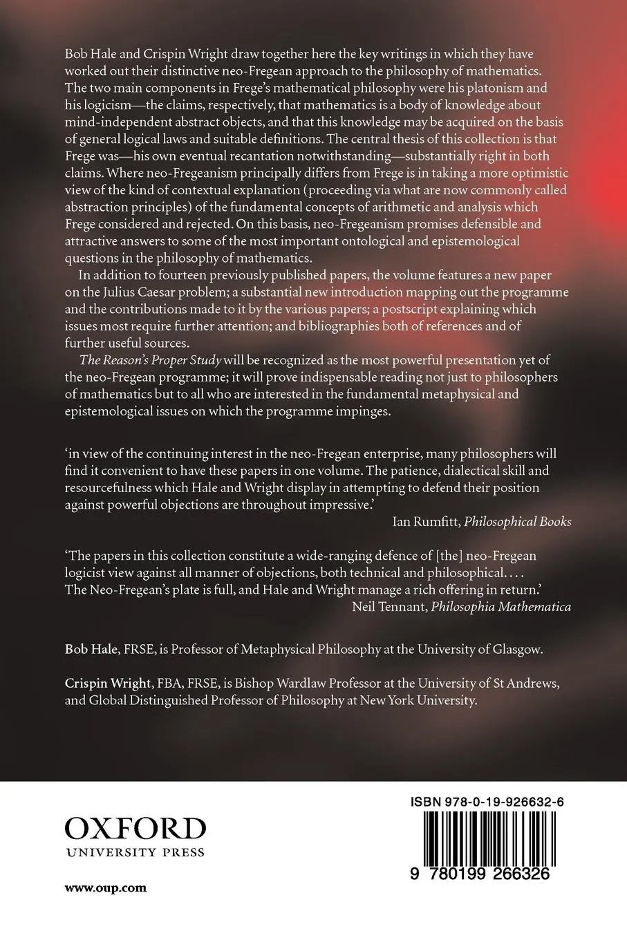 Rückseite: 9780199266326 | The Reason's Proper Study | Bob Hale (u. a.) | Taschenbuch | Englisch