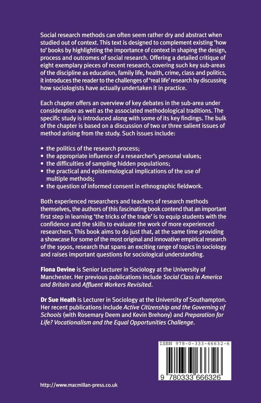 Rückseite: 9780333666326 | Sociological Research Methods in Context | F. Devine (u. a.) | Buch