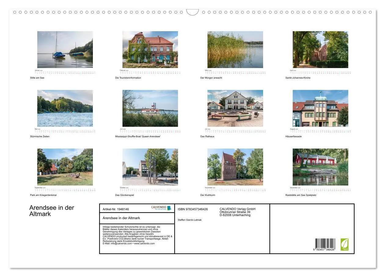 Bild: 9783457346426 | Arendsee in der Altmark (Wandkalender 2026 DIN A2 quer), CALVENDO...