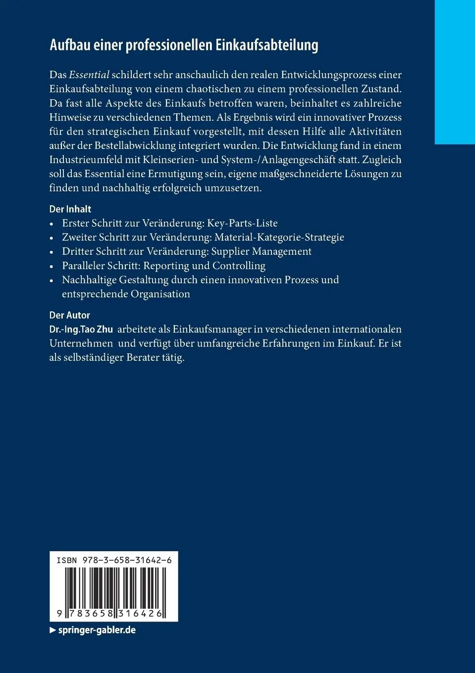Rückseite: 9783658316426 | Aufbau einer professionellen Einkaufsabteilung | Tao Zhu | Taschenbuch