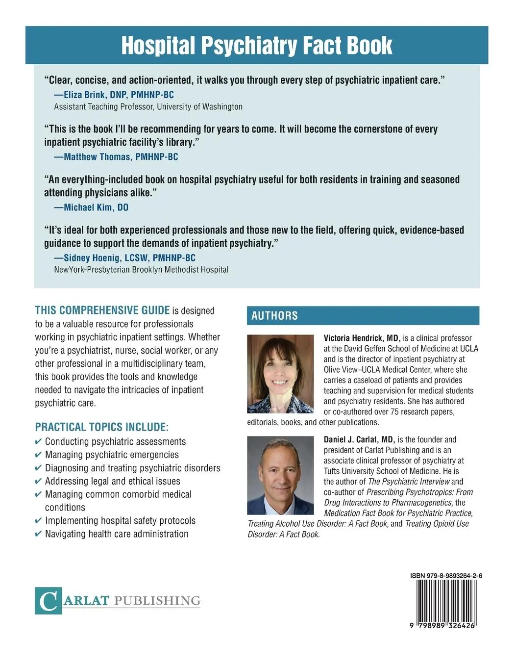 Rückseite: 9798989326426 | Hospital Psychiatry Fact Book | Victoria Hendrick (u. a.) | Buch
