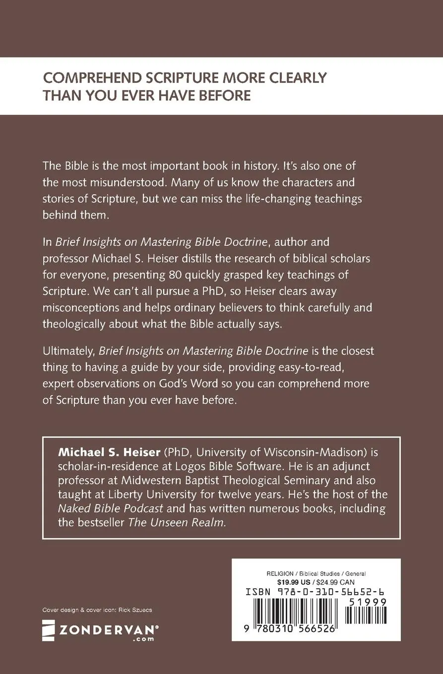 Rückseite: 9780310566526 | Brief Insights on Mastering Bible Doctrine Softcover | Heiser | Buch