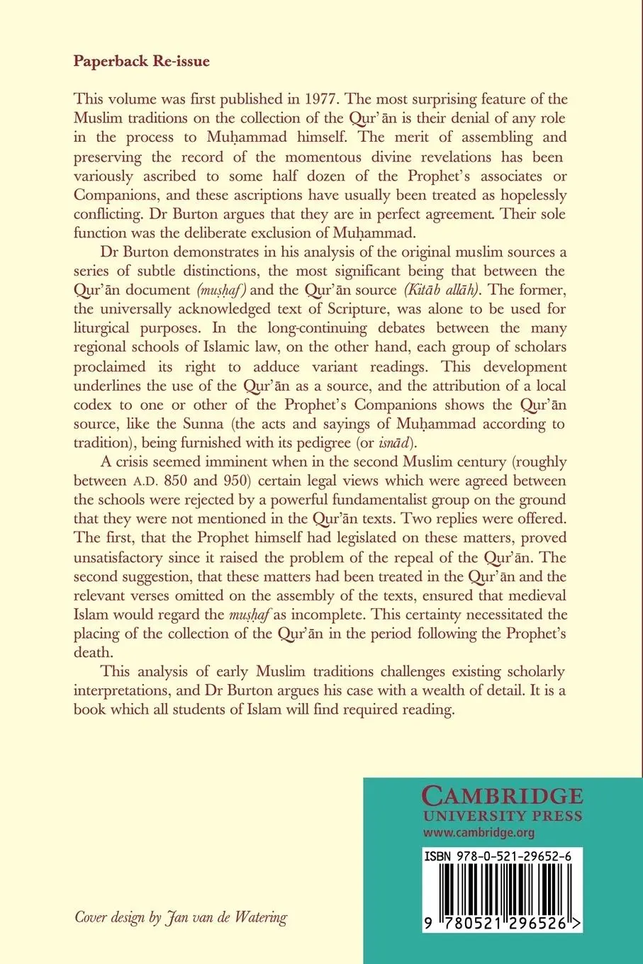 Rückseite: 9780521296526 | The Collection of the Qur'an | John Burton (u. a.) | Taschenbuch